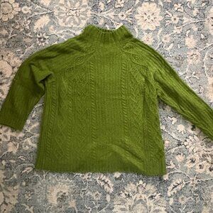 J. Jill Womens LP Green Cable Knit Sweater Mock Neck Long Sleeve Cozy Pullover